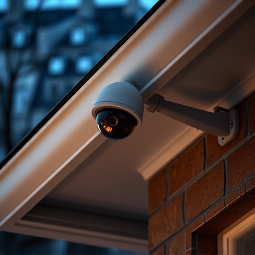 motion-activated surveillance camera under roof eaves