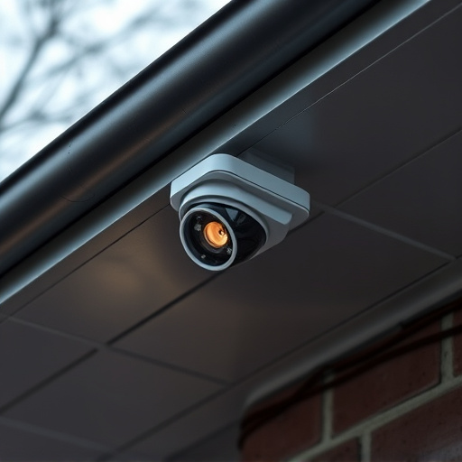 motion-activated surveillance camera under roof eaves
