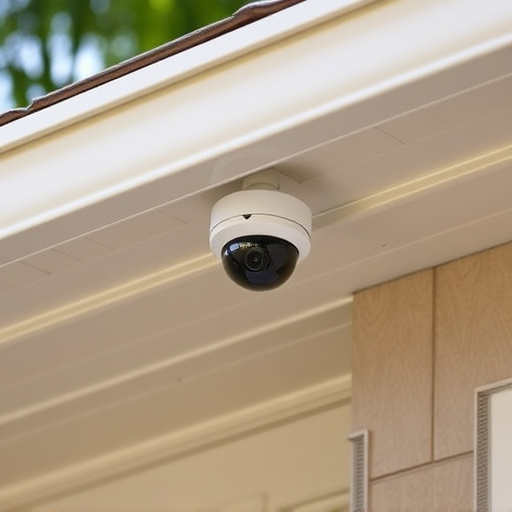 motion-activated surveillance camera under roof eaves