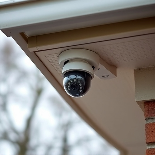 motion-activated surveillance camera under roof eaves