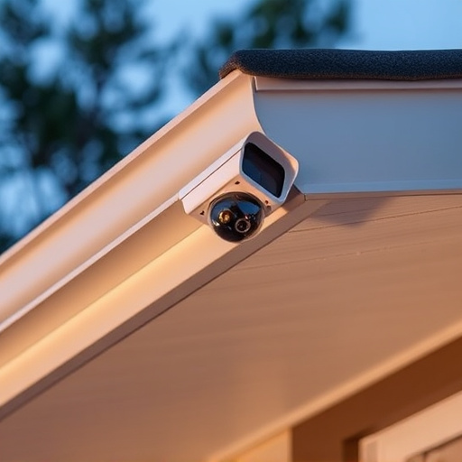 motion-activated surveillance camera under roof eaves