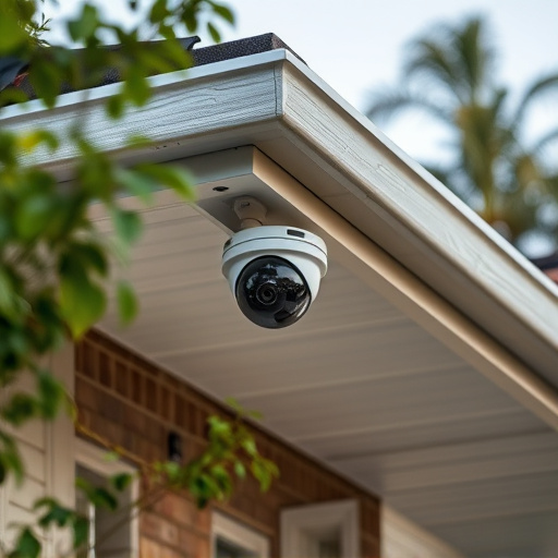 motion-activated surveillance camera under roof eaves