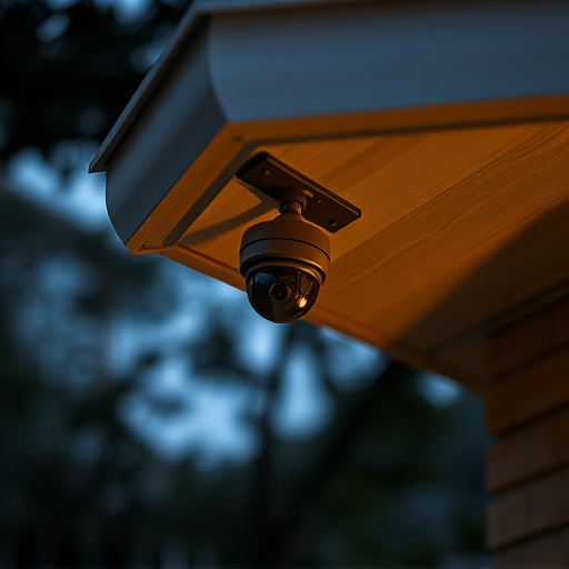 motion-activated surveillance camera under roof eaves