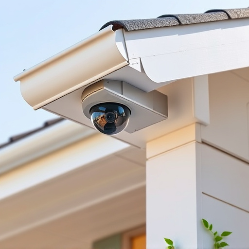 motion-activated surveillance camera under roof eaves