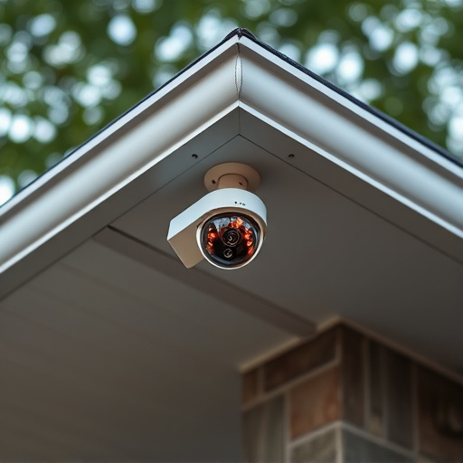 motion-activated surveillance camera under roof eaves