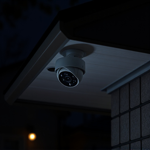 motion-activated surveillance camera under roof eaves