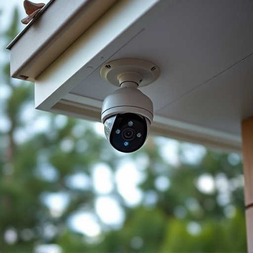motion-activated surveillance camera under roof eaves