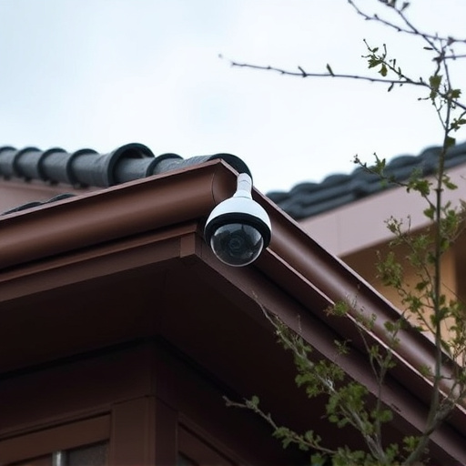 motion-activated surveillance camera under roof eaves