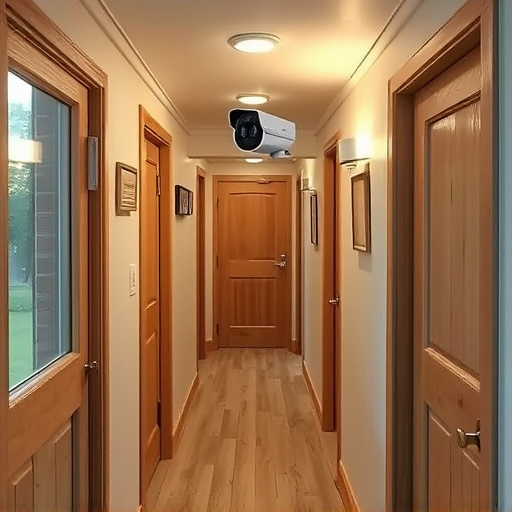 security camera in budget guesthouse hallway