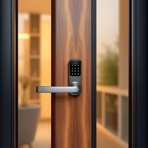 smart lock installed on modern front door