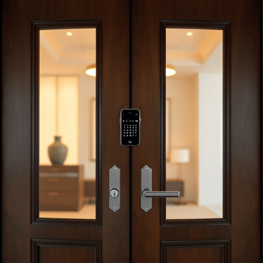 smart lock installed on modern front door