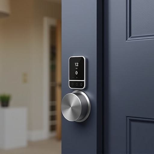 smart lock installed on modern front door
