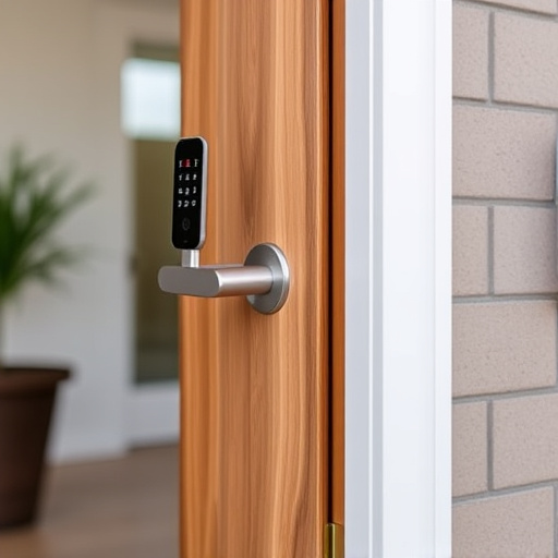 smart lock installed on modern front door