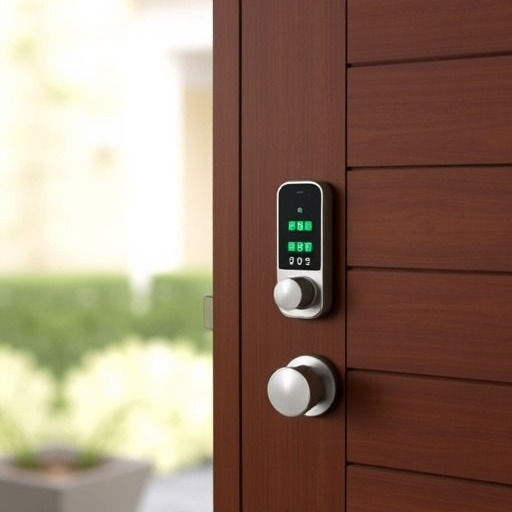smart lock installed on modern front door