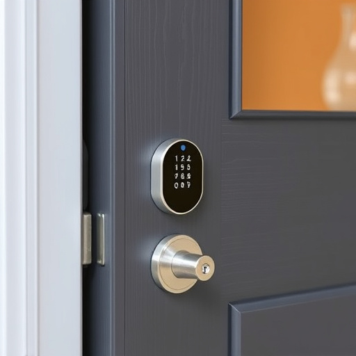 smart lock installed on modern front door