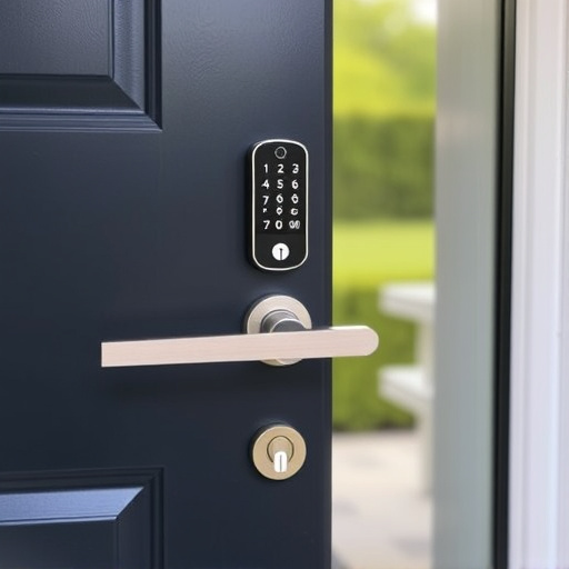 smart lock installed on modern front door