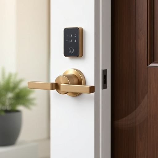 smart lock installed on modern front door
