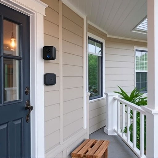 smart video doorbell on suburban porch