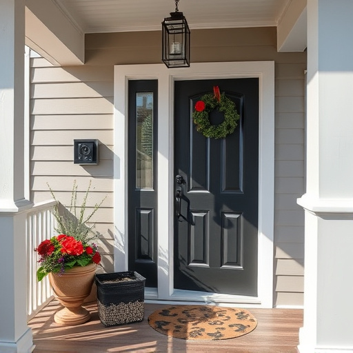 smart video doorbell on suburban porch