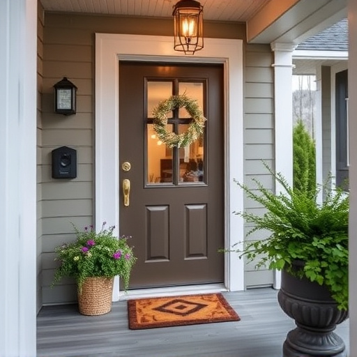smart video doorbell on suburban porch