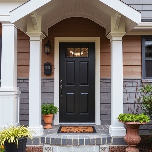 smart video doorbell on suburban porch