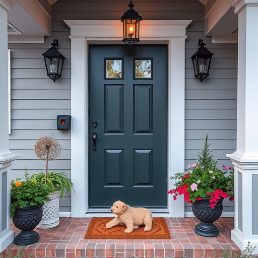 smart video doorbell on suburban porch