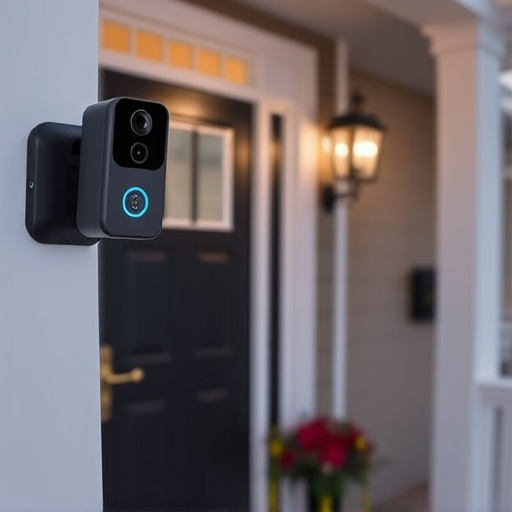smart video doorbell on suburban porch