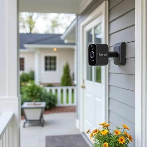 smart video doorbell on suburban porch