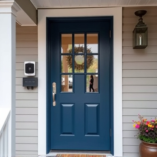 smart video doorbell on suburban porch