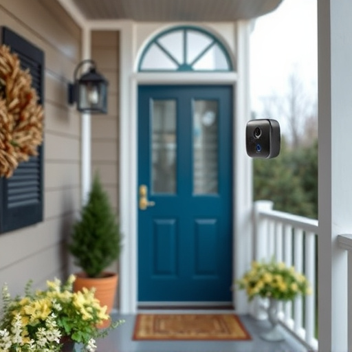 smart video doorbell on suburban porch