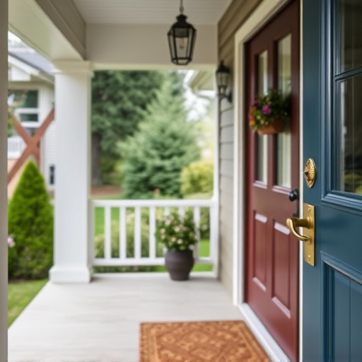 smart video doorbell on suburban porch