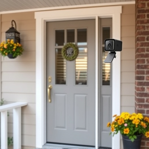 smart video doorbell on suburban porch