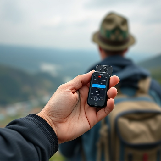 solo traveler holding a smart keychain alarm