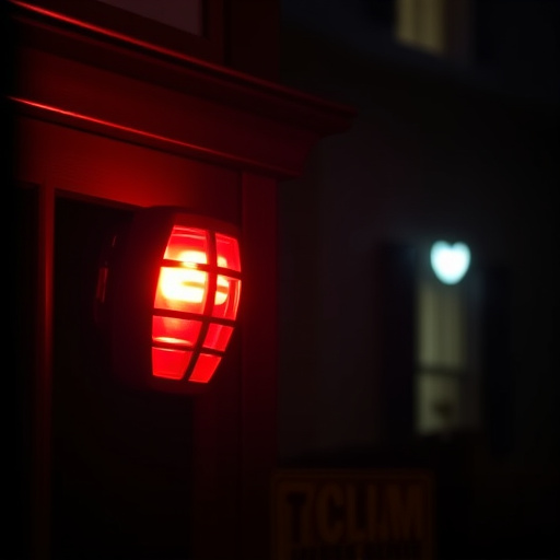flashing red home security alert light at night