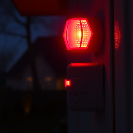 flashing red home security alert light at night