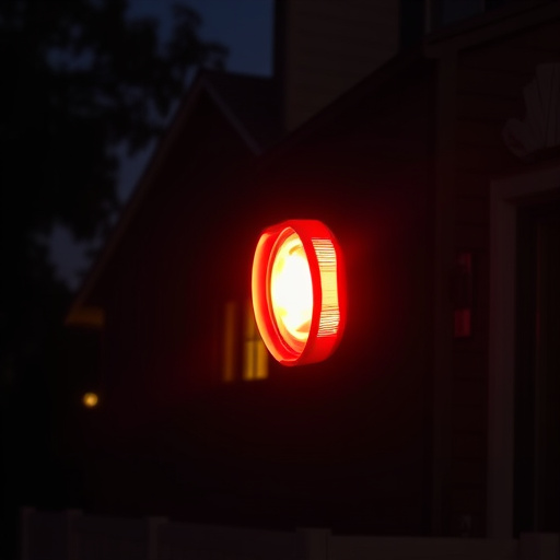 flashing red home security alert light at night