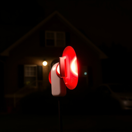 flashing red home security alert light at night