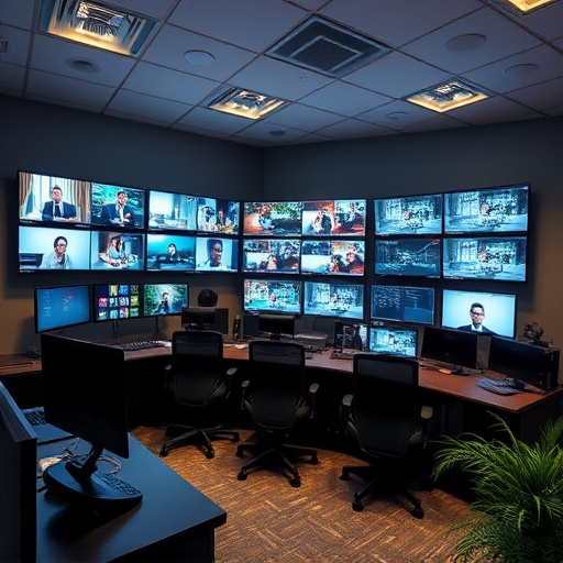 home monitoring control room with multiple screens