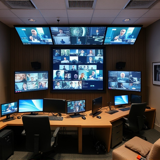 home monitoring control room with multiple screens