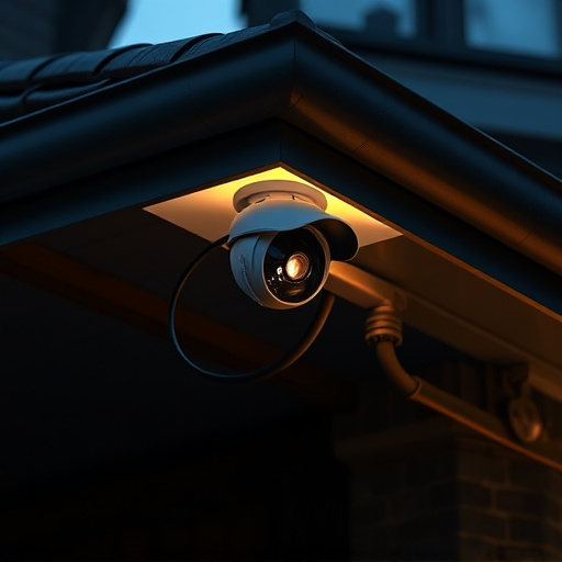 motion-activated surveillance camera under roof eaves