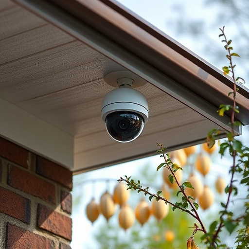 motion-activated surveillance camera under roof eaves