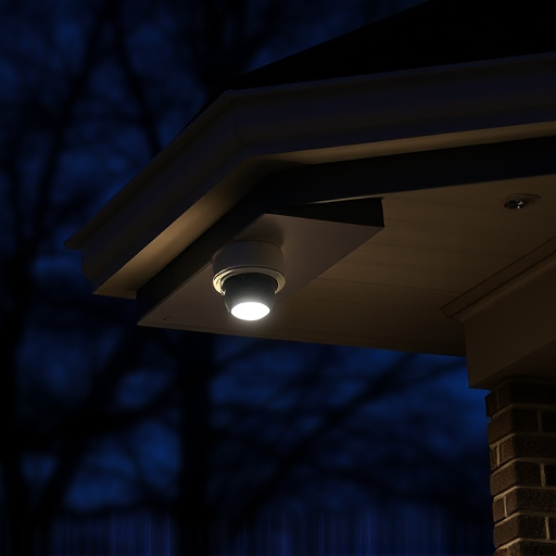 motion-activated surveillance camera under roof eaves