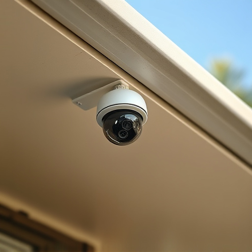 motion-activated surveillance camera under roof eaves