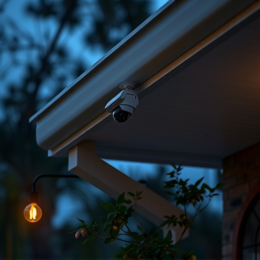 motion-activated surveillance camera under roof eaves