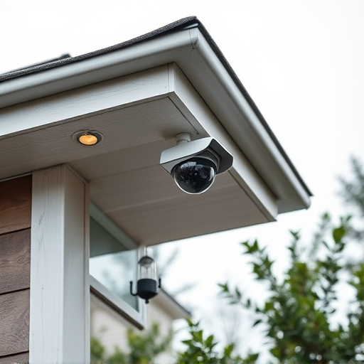 motion-activated surveillance camera under roof eaves