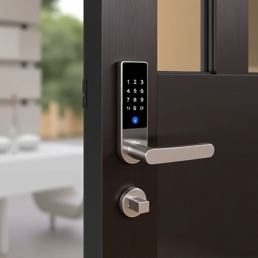 smart lock installed on modern front door
