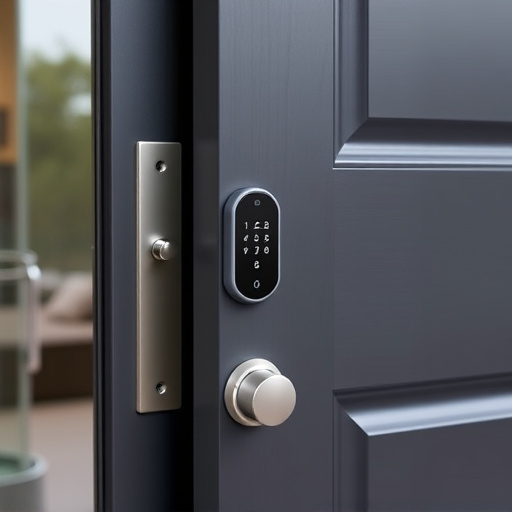 smart lock installed on modern front door
