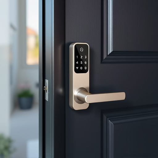 smart lock installed on modern front door