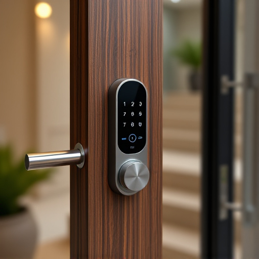 smart lock installed on modern front door