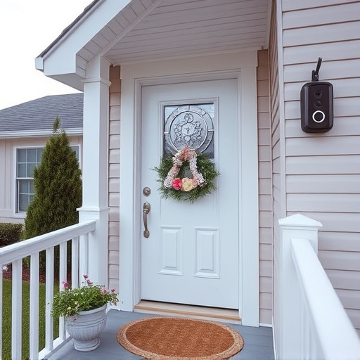 smart video doorbell on suburban porch